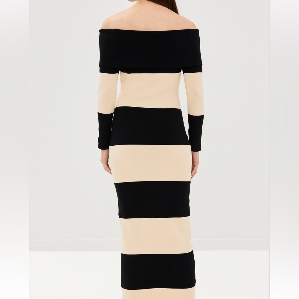 Posse Theo Off Shoulder Dress - Black and Cream Long Sleeve Bodycon Dress